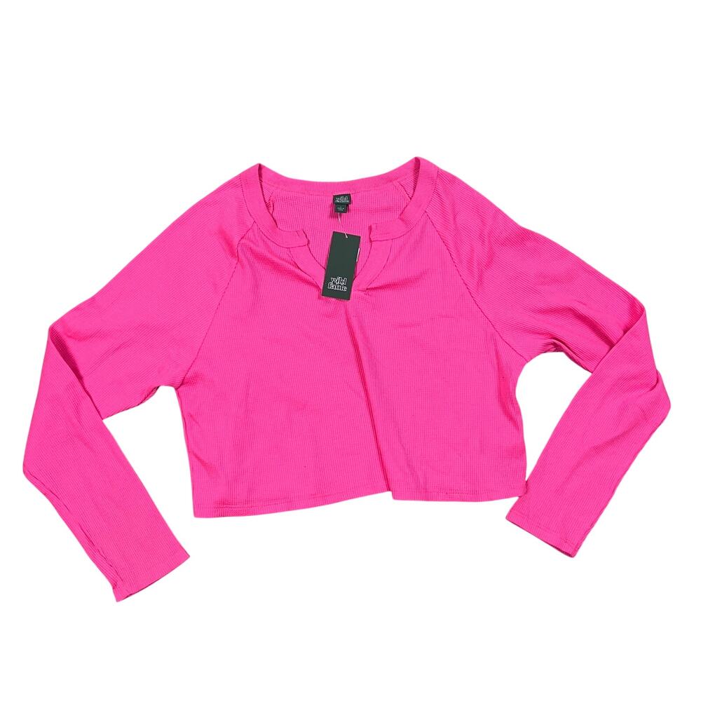 Wild Fable Women's Pink Long Sleeve V-Neck Waffle Boxy T-shirt - Size XXL - NWT